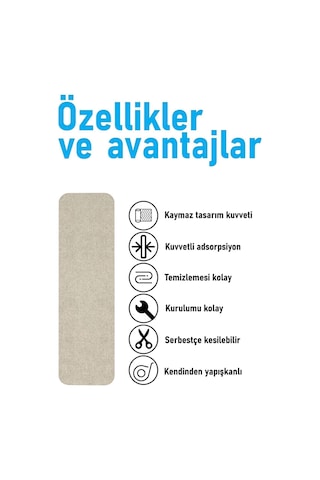 Halifleks Yapışkan Tabanlı Merdiven Basamak Paspası Rip Halı Kaymaz Tabanlı - Bej Null
