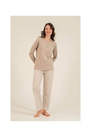 Moda Dua Arnetta 3779-s Kadın Uzun Kollu Pijama Takım Vizon