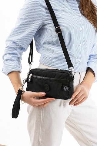 Nemo Bags Siyah Unisex Cüzdan, 4 Gözlü, Telefonluk, Crinkle Kumaş, Çapraz Askılı Omuz Çantası, 20x12cm Siyah