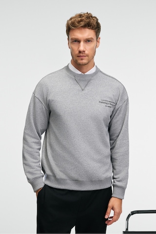 Grımelange CASPIAN Erkek %100 Pamuk Bisiklet Yaka Karyoka Dikişli Baskılı Antrasit Sweatshirt