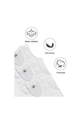 Alya Underwear Erkek Çocuk Pamuk Ribana Atlet Oval Yaka 3'lü Paket Beyaz-t05