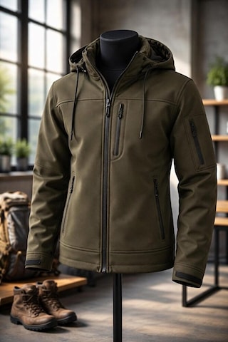 Vatan Tekstil Erkek Slim Fit Softshell Kapüşonlu Erkek Mont Su İtici Rüzgar Geçirmez Haki