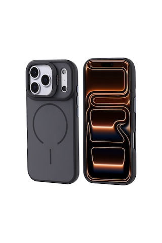 Zore Apple iPhone Uyumlu 17 Pro Max Kılıf M-safe Şarj Özellikli Kamera Standlı Omsy Notron Kapak - Siyah