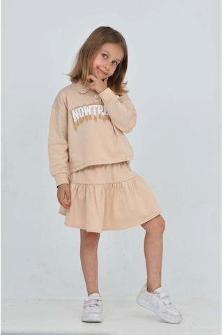 Toontoy Kız Çocuk Nowtrend Baskılı Etekli Takım Bej