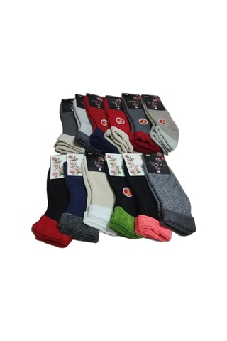 Efemicgiyimstore Bayan Kışlık Uzun Konç Katlamalı Çok Renkli Kıvrık Havlu Çorap 12'li Paket