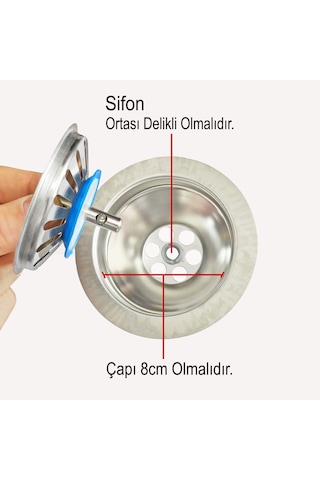 Aletçantam Çöpmak Mutfak Lavabo Sifon Gider Metal Tıpa Süzgeci 8cm Krom