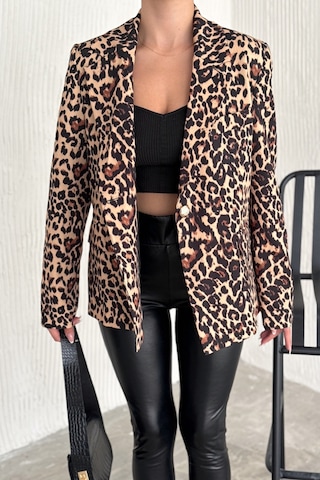 Femelle Kadın Leopar Desen Astarlı Blazer Ceket Kahverengi