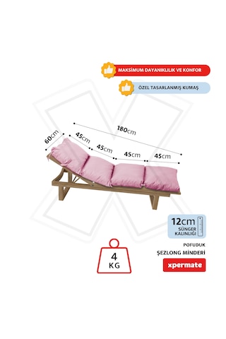 Xpermate Pofuduk Şezlong Minderi 60x180x12cm Su İtici, Pembe