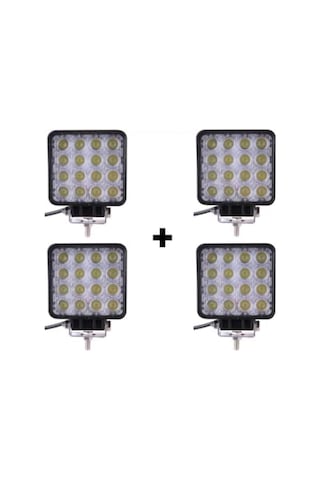 Off Road Sis Farı Lambası 16 Ledli Kare 4'lü Paket Su Geçrmez Led