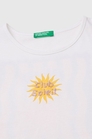 United Colors Of Benetton Kız Çocuk Beyaz Ön Ve Arka Baskı Detaylı Boncuk İşlemeli Geniş Yaka T-shirt 6-14 Yaş-2863