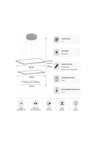 AvizeGO Diva 3'lü Led Sarkıt Avize Beyaz Işık Gri