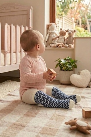 Cocole Socks Erkek Bebek Külotlu Çorabı 3'lü Set Pamuklu Zigzag 0-24 Ay Çok Renkli