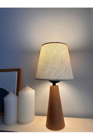 Bohem Ahşap Ayaklı Konik Abajur - Beyaz Beyaz