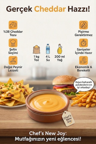 Chefs New Joy Cheddar Toz Çedar Peynir Sos Tozu 1 KG