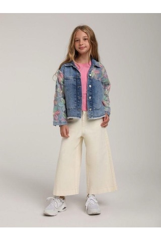 Kız Çocuk Tasarım Kot Ceket-15578 Mavi