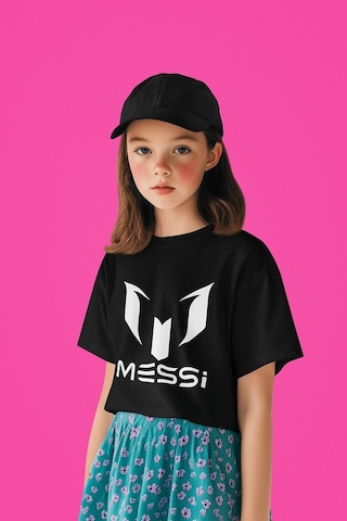 Sevbano Messi Baskılı Unisex Futbolcu Çocuk Tişört 1-12 Yaş Siyah
