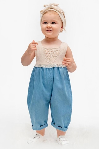 Miniğimin Cicileri Dantel Detaylı Rahat Kız Bebe Yumuşak Dokulu Tulum - Açık Mavi Açık Mavi-75620