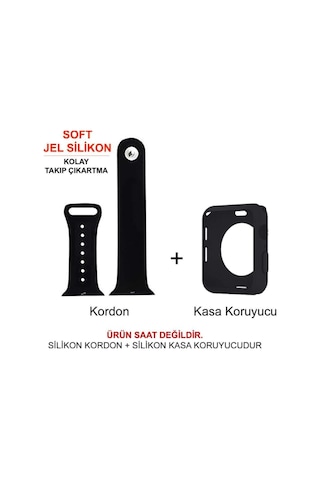 Apple Watch Uyumlu Kordon 2 3 4 5 Seri 38 Mm Silikon Kordon + Kasa Koruyucu 2 Li Set