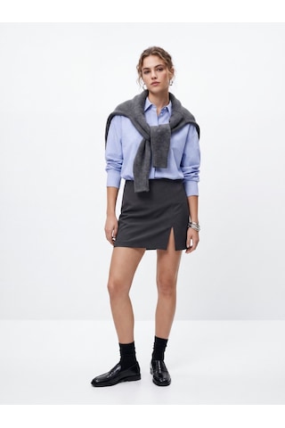 LTB Slim Fit Yırtmaçlı Mini Gri Etek