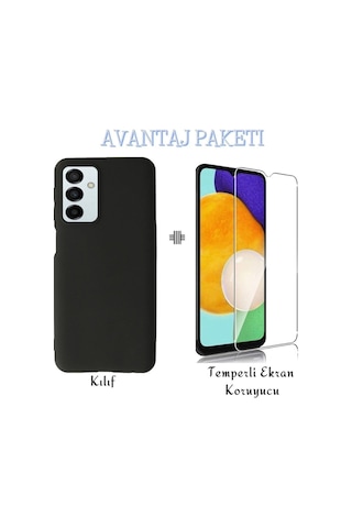 Samsung Galaxy Uyumlu M23 5g Kılıf Esnek Tam Koruma Kılıf Ve Temperli Cam Ekran Koruyucu Siyah