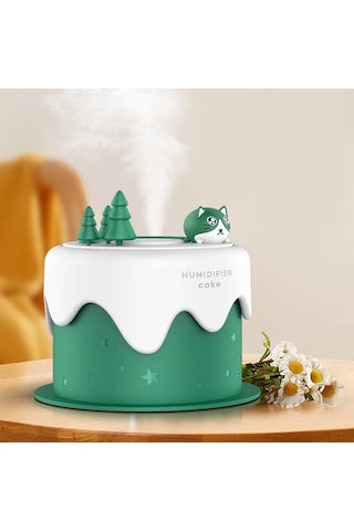 M328 Pil Tipi Mini Masaüstü Gece Lambası Karikatür Kek Sessiz Sprey Nemlendirici Yeşil