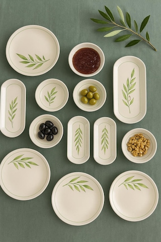 Seramık 6 Kısılık Yaprak 14 Parca Seramık Kahvaltı Takımı Beyaz