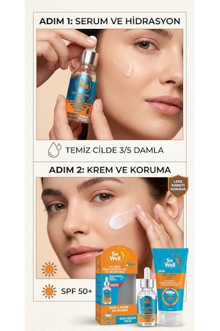 Sowell Leke Karşıtı Nemlendirici Yüz Güneş Kremi SPF50+ 75 ML + Hyaluronic Acid Serum 20 ML