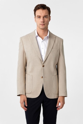 Süvari Bej Slim Fit Desenli Sivri Yaka 6 Drop Ceket