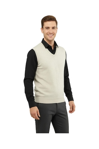 Çizgi Triko Erkek V Yaka Süveter Çelik Örgü Regular Kalıp 5200h Bgl-st04962 Taş