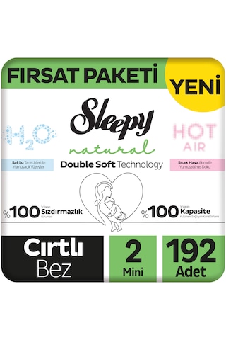 Sleepy Natural Double Soft Fırsat Paketi Bebek Bezi 2 Numara Mini 192 Adet