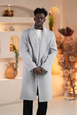 İtalyan Geniş Yaka Oversize Bol Kesim Salaş Uzun Kaban Gri