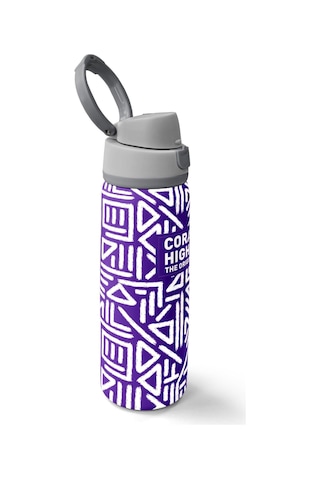 Coral High 800 Ml Kız Çocuk Mor Beyaz Geometrik Şekiller Pipetli Ve Direkt İçim Çelik Termos/matara - 38543 Mor - Beyaz