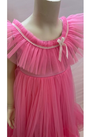 Porça Kız Çocuk Katlı Fırfırlı Uzun Abiye Elbise-8071-pembe Pembe