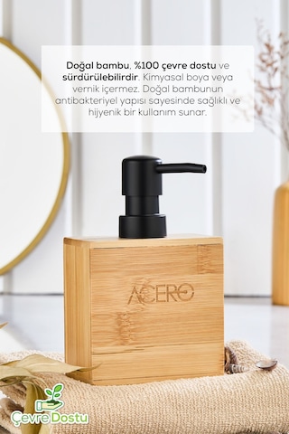 Vienev Bambu Dikdörtgen Sıvı Sabunluk Siyah Pompalı 220 Ml Çok Renkli