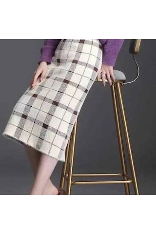 Sonbahar Kış Kadın Örme Etek Kadın Etek Yüksek Bel Kalınlaşmak Taklit Vizon Kadife Ince Orta Uzunlukta Tek Adım Etek Siyah&grı Siyah - Gri