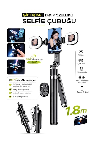 1500 Mah Led Işıklı 180 Cm Takip Özellikli Gimbal Tripod Selfie Çubuğu Bluetooth Kumandalı 1500 Mah Led Işıklı 180 Cm Takip Özellikli Gimbal Tripod Selfie Çubuğu Bluetooth Kumandalı