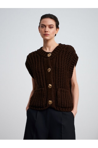 60961 Cep Detaylı Örgü Triko Süveter-koyu Kahve Koyu Kahve