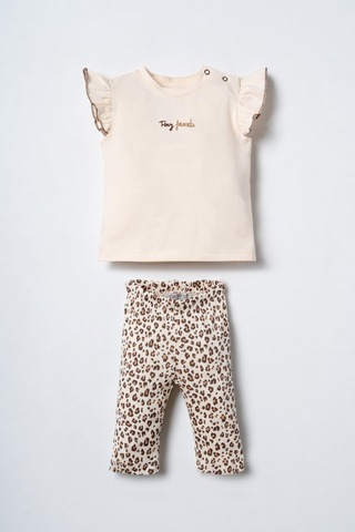 Durukoza Kız Bebek Leopar Taytlı Takım Krem