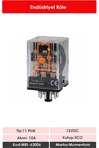 Momentum Röle 3 Kontak 11 Pin 10A Bobin:12VDC MRL-63006