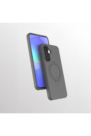 Samsung Galaxy Uyumlu A56 Kılıf M-safe Şarj Özellikli Standlı Zore Samara Kapak Titanyum-gri