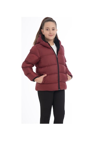 Kız Çocuk Içi Polarlı Kürklü Kapüşonlu Su Geçirmez Rüzgara Dayanıklı Cepli Şişme Kışlık Mont Bordo