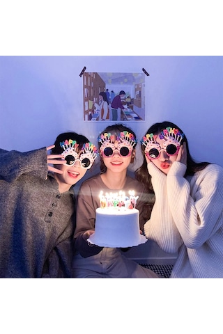 Happy Birthday Yazılı Pembe Fuşya Renk Parti Gözlüğü 12x7 Cm Yetişkin