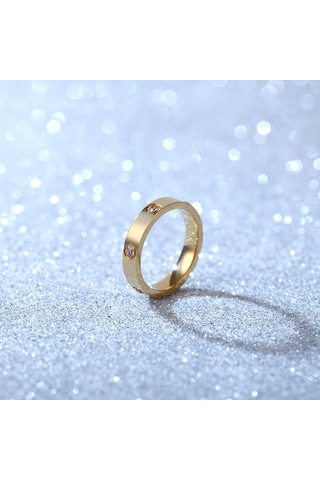 Altın Titanyum Çelik Çift Yüzük Moda Gül Altın Paslanmaz Çelik Erkekler Ve Kadınlar İçin Altı Yapay Elmas Yüzük Hediye Women 10