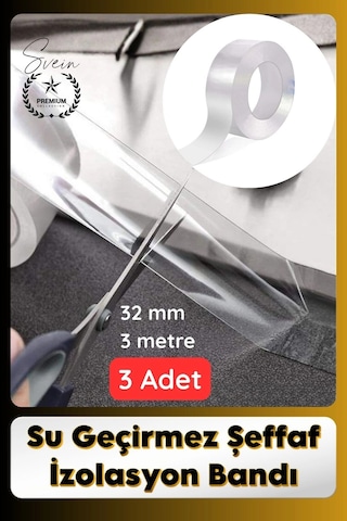 Sızdırmazbant 3 Adet Su Geçirmez Şeffaf İzolasyon Bandı Tezgah Lavabo Kenar Tamir Güçlü 38mm X 3m