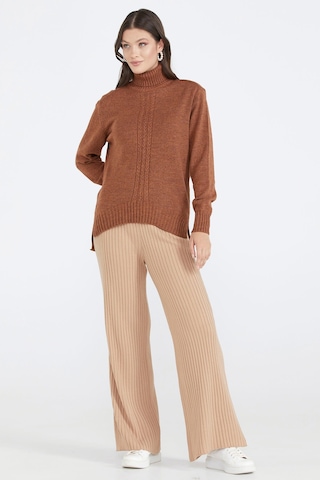 Tam Balıkçı Kadın Triko Kazak - Taba