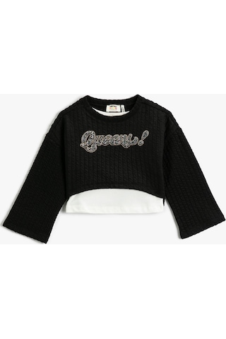 Koton Crop Sweatshirt Uzun Geniş Kollu Renk Kontrastlı Bisiklet Yaka Siyah 3wkg10484ak 3WKG10484AK999 Siyah