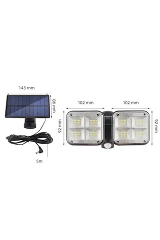 120 Led Solar Lamba 20w Güneş Enerjili Hareket Sensörlü Aydınlatm