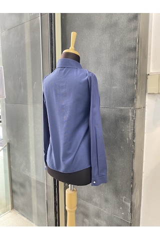 Pera Moda Kadın Slim Fit Pamuklu Ofis Gömleği Lacivert