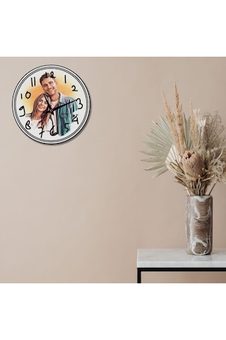 Sevgiliye Hediye Yağlı Boya Tasarımlı Cam Duvar Saati 2932-21 Çok Renkli