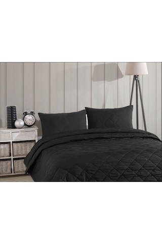 Formeya Siyah Çift Kişilik Pike Çok Amaçlı Yatak Örtüsü Siyah